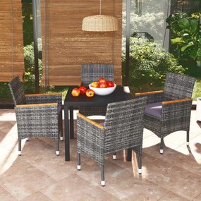 vidaXL 5 pcs conjunto jantar p/ jardim c/ almofadões vime PE cinzento