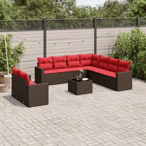 vidaXL 10 pcs conj. sofás jardim com almofadões vime PE castanho