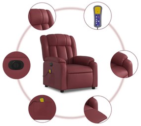 Poltrona massagens reclin. elétrica couro artif. vermelho-tinto