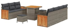 Conjunto de Sofás de Jardim vidaXL com Almofadas Cinza Rattan Poliéste