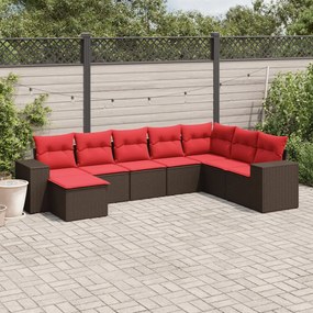 vidaXL 8 pcs conjunto sofás de jardim c/ almofadões vime PE castanho