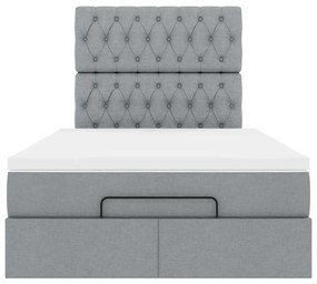 Estrutura de cama otomana com colchão cinza claro tecido