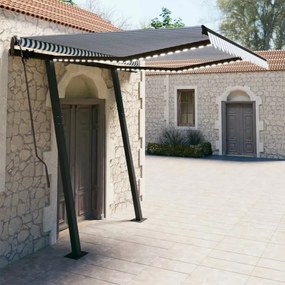 vidaXL Toldo automático c/ LED e sensor de vento 3x2,5 m azul e branco