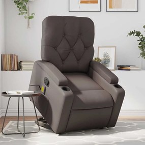 vidaXL Poltrona massagens reclinável elevatória couro artif. castanho