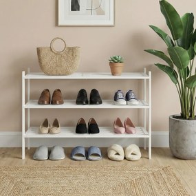 Sapateira para sapatos em bambu 25 x 70 x 51,5 cm, estante empilhável com 3 níveis Branco