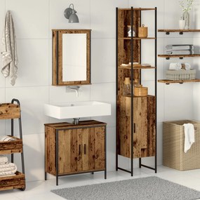 Conjunto de Móveis de Casa de Banho de 3 Peças Madeira Velha Madeira R