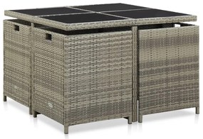 9 pcs conjunto jantar exterior c/ almofadões vime PE cinzento
