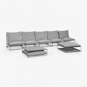 Conjunto De Sofá Modular Amaro De 5 Peças Com Mesa Lateral E Pufe Conversível Cinza - Sklum