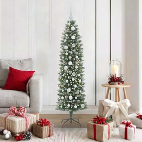 vidaXL Árvore Slim de Natal Artificial Verde e Branco 150 cm