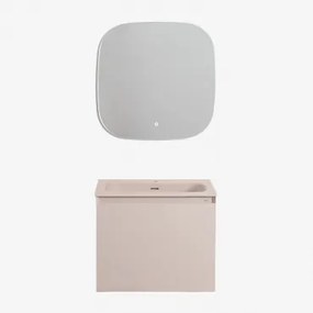 Conjunto De Móvel De Casa De Banho Suspenso Em Madeira Com Lavatório Integrado Macrae Crema Linho & Quadrado Led E Anti-embaciamento 75x75 Cm - Sklum