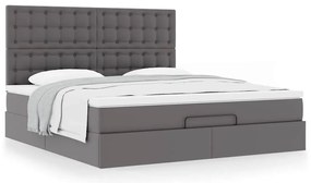 Estrutura de cama otomana com colchão cinza couro falso
