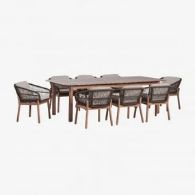 Conjunto De Mesa Retangular Extensível Duala 250-310x105 Cm E 8 Cadeiras De Jardim Em Madeira De Acácia E Corda Trançada - Sklum