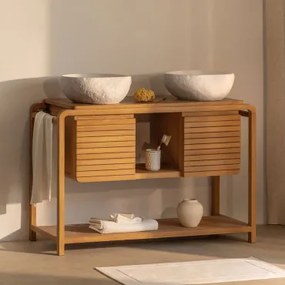 Conjunto De Móvel De Casa De Banho Em Madeira De Teca Bradley 2 X Irregular Em Cimento Branco ↔︎40 Cm Fedro & Sem - Sklum