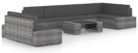 8 pcs conjunto lounge de jardim c/ almofadões vime PE cinzento