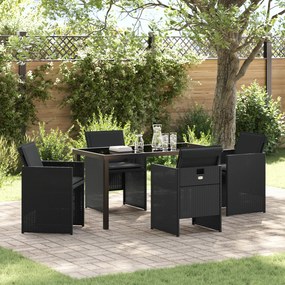 vidaXL Conjunto de Jantar Jardim de 5 Peças com Almofadas em Rattan Polipropileno Preto