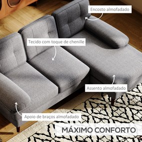 Sofá de Canto com Chaise Longue em Forma de L Estofado em Poliéster para Sala Capacidade 250 kg 215x142x88 cm Cinza