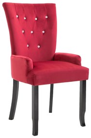 Cadeira de jantar com apoio de braços veludo vermelho
