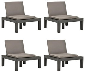 Cadeiras de jardim com almofadões 4 pcs plástico antracite
