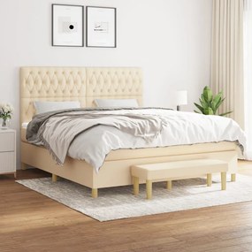 vidaXL Cama com molas/colchão 180x200 cm tecido cor creme