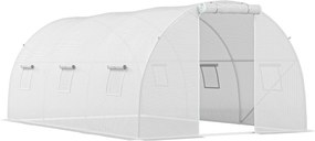 Outsunny Estufa de jardim túnel 13,5 m² 6 janelas, porta enrolável com zíper, estrutura aço galvanizado, cobertura PE 4,5 x 3 x 2 m branco | Aosom Portugal
