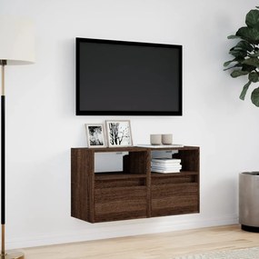 Móveis de parede para TV com luzes LED 2 pcs carvalho castanho