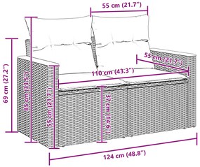 Conjunto de Sofá de Jardim com 14 Peças com Almofadas Preto Rattan Pol