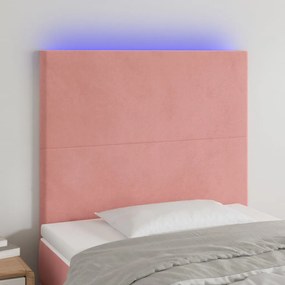 Cabeceira de cama c/ luzes LED veludo 80x5x118/128 cm rosa