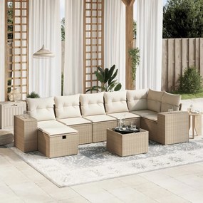 8 pcs conjunto de sofás p/ jardim com almofadões vime PE bege