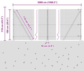 Cerca de Arame Soldado com 13 Postes Flangeados 1x50 m Aço Galvanizado