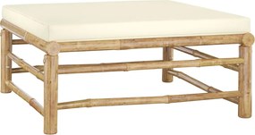 6 pcs conj. lounge p/ jardim em bambu c/ almofadões branco nata