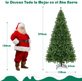 Árvore de Natal artificial de 270 cm com 2132 pontas de folhas de PVC, abertura automática e suporte de metal Verde