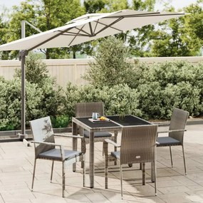 vidaXL 5 pcs conjunto de jantar p/ jardim c/ almofadões vime PE cinza