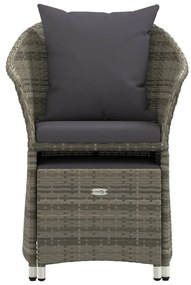 2 pcs conjunto lounge de jardim c/ almofadões vime PE cinzento