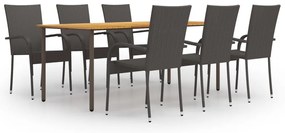 7 pcs conjunto de jantar para jardim vime PE castanho