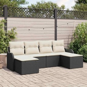 Conjunto de Sofá de Jardim 6 Peças vidaXL com Almofadas Preto Rattan Poliéster