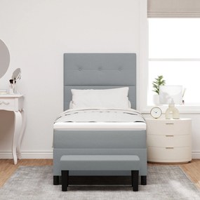 Cama Box Spring com Colchão &amp; Banco Cinza Claro 80x200 cm Tecido