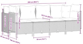 5 pcs conjunto sofás p/ jardim c/ almofadões vime PE castanho