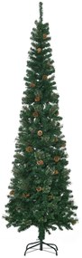 HOMCOM Árvore de Natal Artificial 225 cm com 706 Ramos Árvore de Natal Slim com 56 Pinhas Base Dobrável Ø58x225 cm Verde | Aosom Portugal