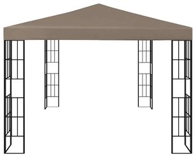 Gazebo com cordões de luzes LED 4x3 m cinza-acastanhado