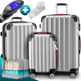 Conjunto de 3 malas viagem peças rígidas Baseline acessórios em ABS Prateadas