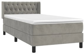 Cama com molas/colchão 90x190 cm veludo cinza-claro