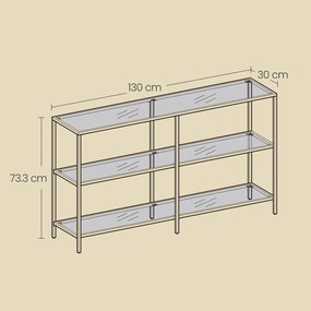 Mesa consola com 3 níveis 30 x 130 x 73 cm dourado e transparente