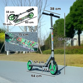 Trotinete para crianças dos 6 aos 12 anos, patinete dobrável de 2 rodas, altura ajustável, para meninas e meninos, patinete verde