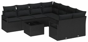Conjunto de Sofás de Jardim com 9 Peças vidaXL com Almofadas Preto Rat