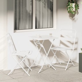 vidaXL Conjunto Bistro Dobrável 3 Peças Branco Aço