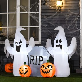 HOMCOM Fantasmas Infláveis de Halloween com Luzes LED Decoração Inflável com Abóbora e Lápida para Interior Exterior 182x57x122cm Multicor