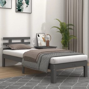 vidaXL Estrutura de cama 90x200 cm madeira maciça cinzento
