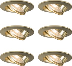 Conjunto de 6 focos embutidos redondos e inclináveis dourados - Edu