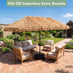 Guarda-sol Duplo, 450 x 270 x 252 cm, com Base, Castanho