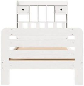 Cama com estante sem colchão 90x200 cm pinho maciço branco